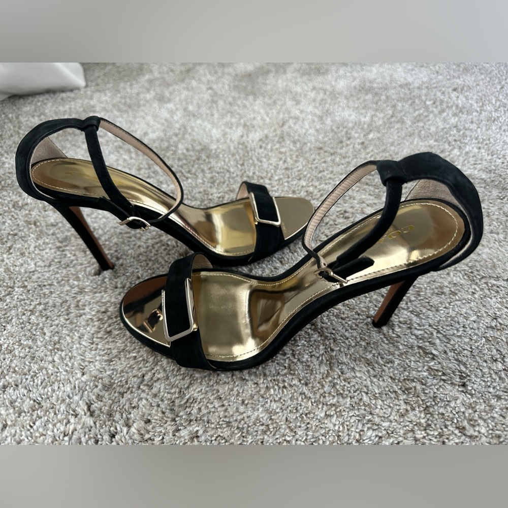 Coach Open Front Black Suede Stiletto Heel Size 8 EUC